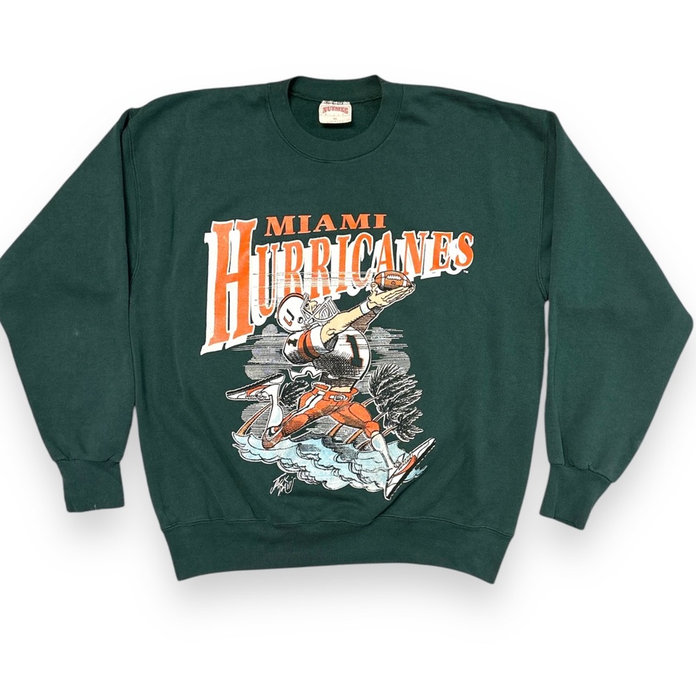NUTMEG MILLS University of Miami Hurricanes Crew Neck Sweatshirt Jack Da…